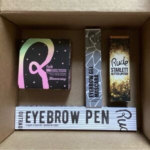 Rude Cosmetics Bundle - Lipstick, Setting Powder, Eyebrow Pen & Gel !
